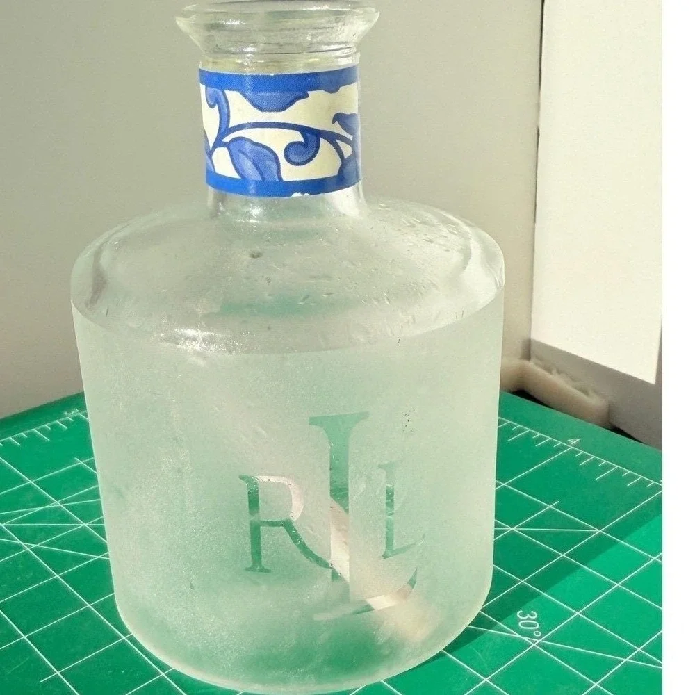Ralph Lauren Glass Bottle Good Frosted Floral Etched RL Monogram‎